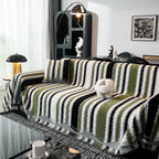 Striped Chenille Sofa Throw Covers, Boho Style Cozy Couch Protector Blanket