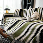Striped Chenille Sofa Throw Covers, Boho Style Cozy Couch Protector Blanket