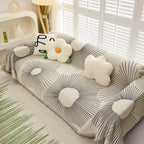 Geometric Radial Striped L-Shape Sofa Cover: Thick, Reversible Furniture Blanket for Kids and Pets