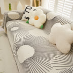 Geometric Radial Striped L-Shape Sofa Cover: Thick, Reversible Furniture Blanket for Kids and Pets
