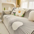 Geometric Radial Striped L-Shape Sofa Cover: Thick, Reversible Furniture Blanket for Kids and Pets
