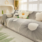 Geometric Radial Striped L-Shape Sofa Cover: Thick, Reversible Furniture Blanket for Kids and Pets
