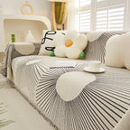 Geometric Radial Striped L-Shape Sofa Cover: Thick, Reversible Furniture Blanket for Kids and Pets