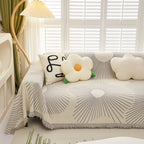 Geometric Radial Striped L-Shape Sofa Cover: Thick, Reversible Furniture Blanket for Kids and Pets