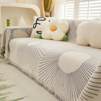 Geometric Radial Striped L-Shape Sofa Cover: Thick, Reversible Furniture Blanket for Kids and Pets