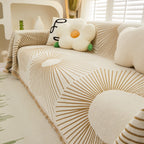 Geometric Radial Striped L-Shape Sofa Cover: Thick, Reversible Furniture Blanket for Kids and Pets