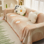 Geometric Radial Striped L-Shape Sofa Cover: Thick, Reversible Furniture Blanket for Kids and Pets