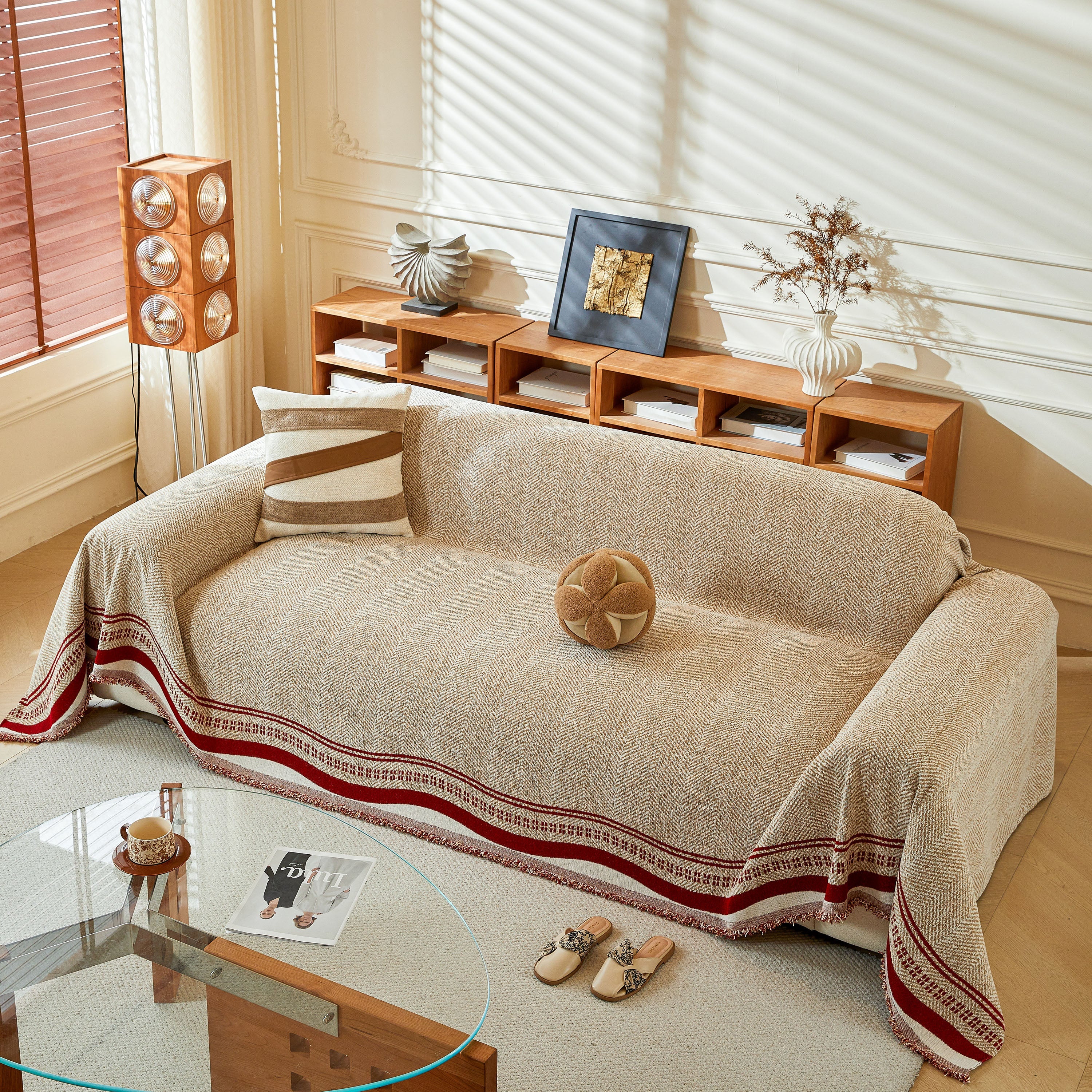Reversible Herringbone Sofa Cover, 2-in-1 Classic British Throw Blanket for Couch