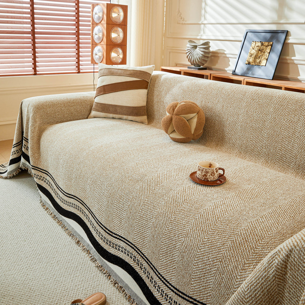Reversible Herringbone Sofa Cover, 2-in-1 Classic British Throw Blanket for Couch