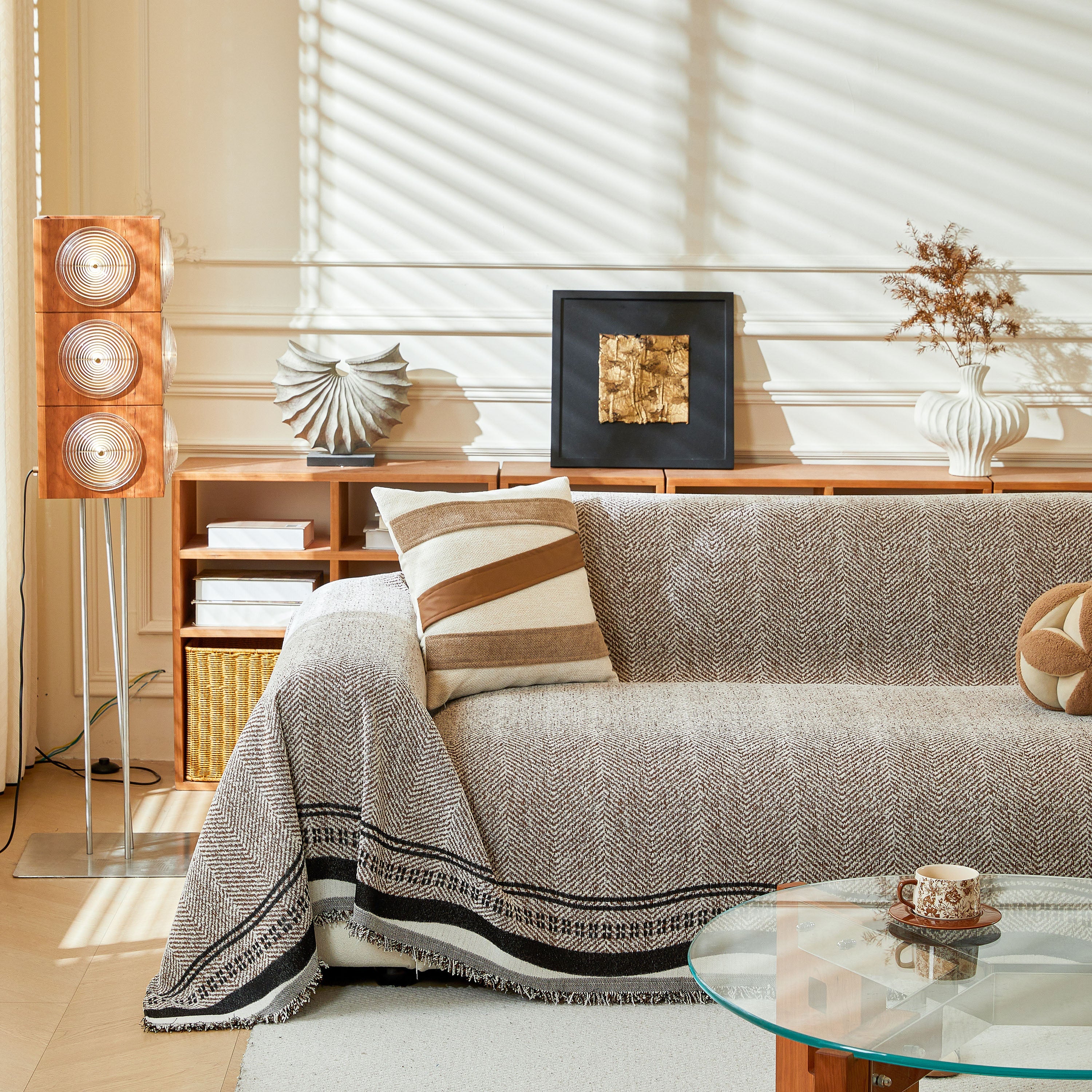 Reversible Herringbone Sofa Cover, 2-in-1 Classic British Throw Blanket for Couch