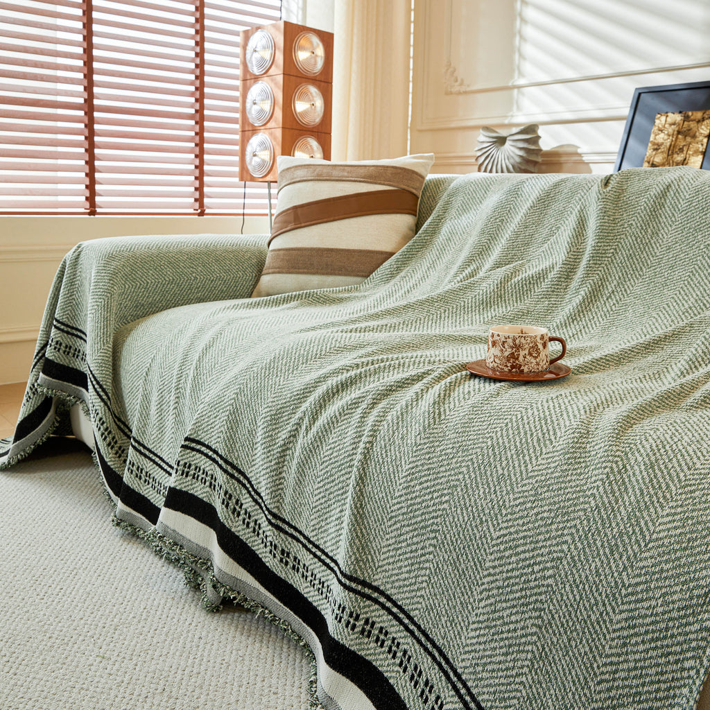 Reversible Herringbone Sofa Cover, 2-in-1 Classic British Throw Blanket for Couch