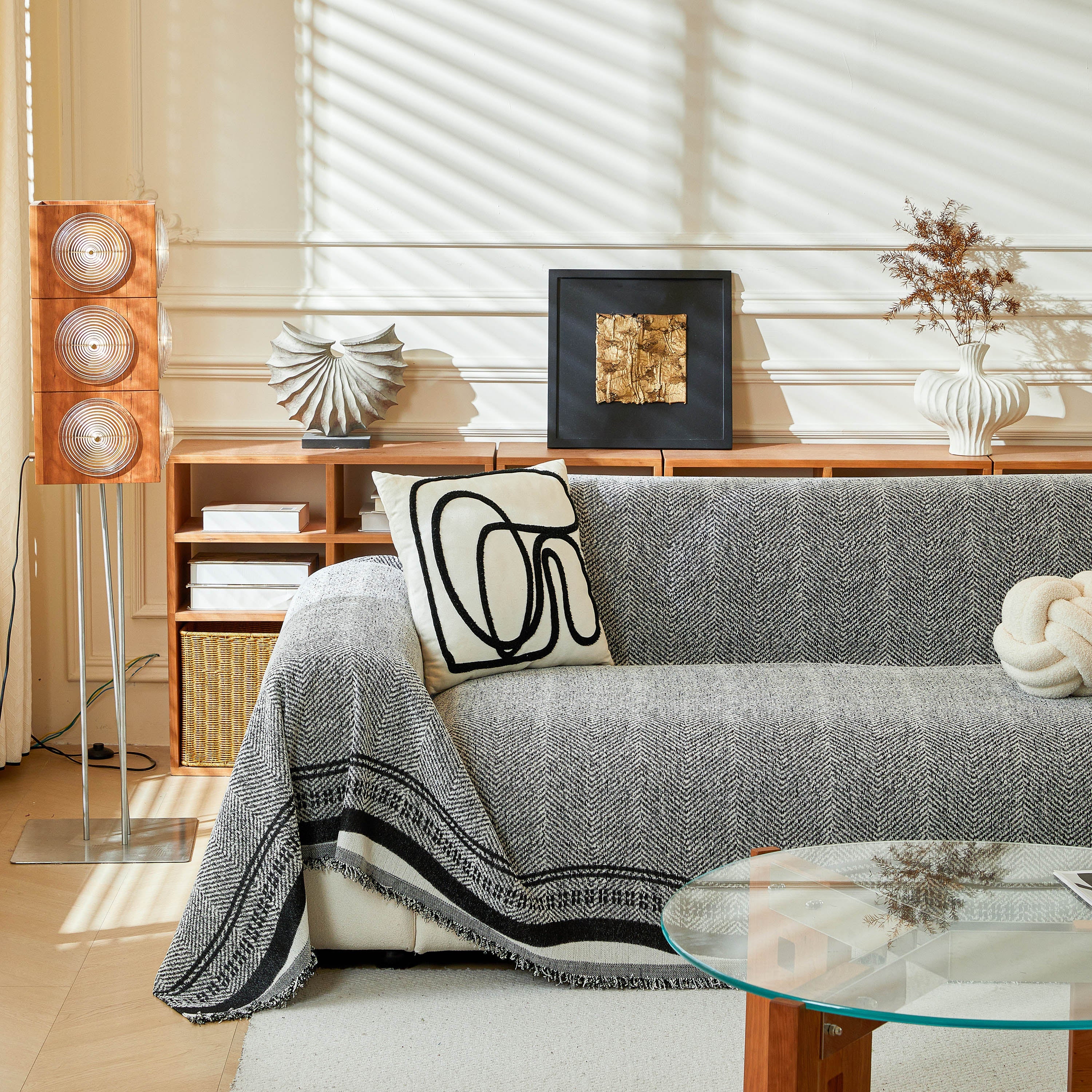Reversible Herringbone Sofa Cover, 2-in-1 Classic British Throw Blanket for Couch