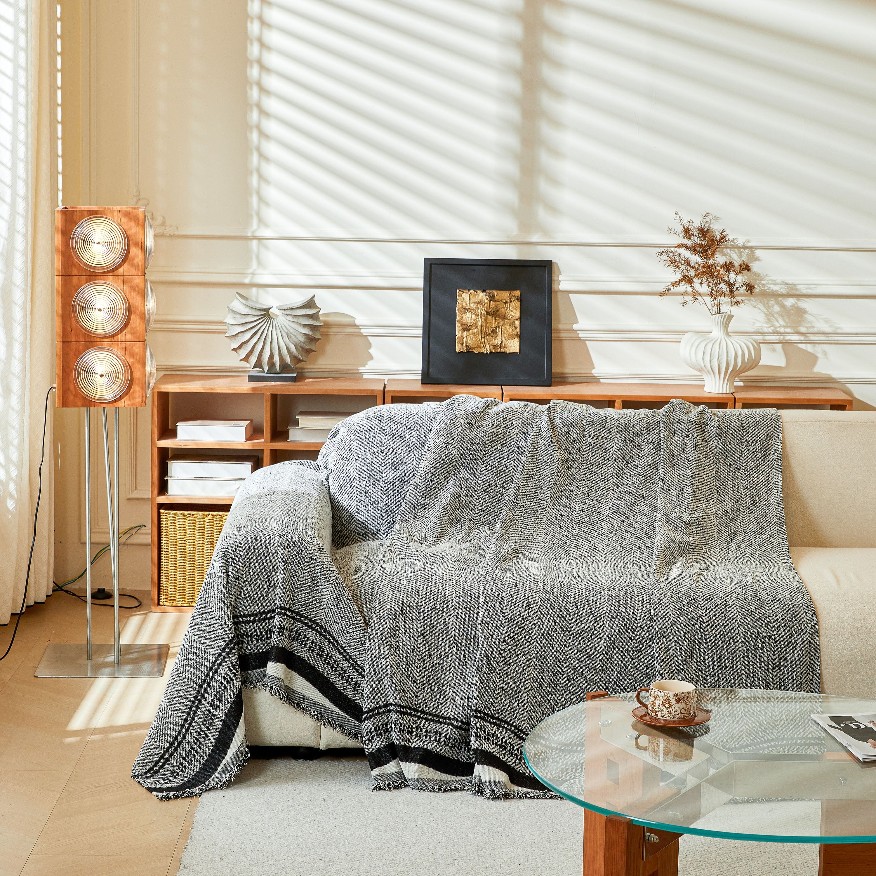 Reversible Herringbone Sofa Cover, 2-in-1 Classic British Throw Blanket for Couch