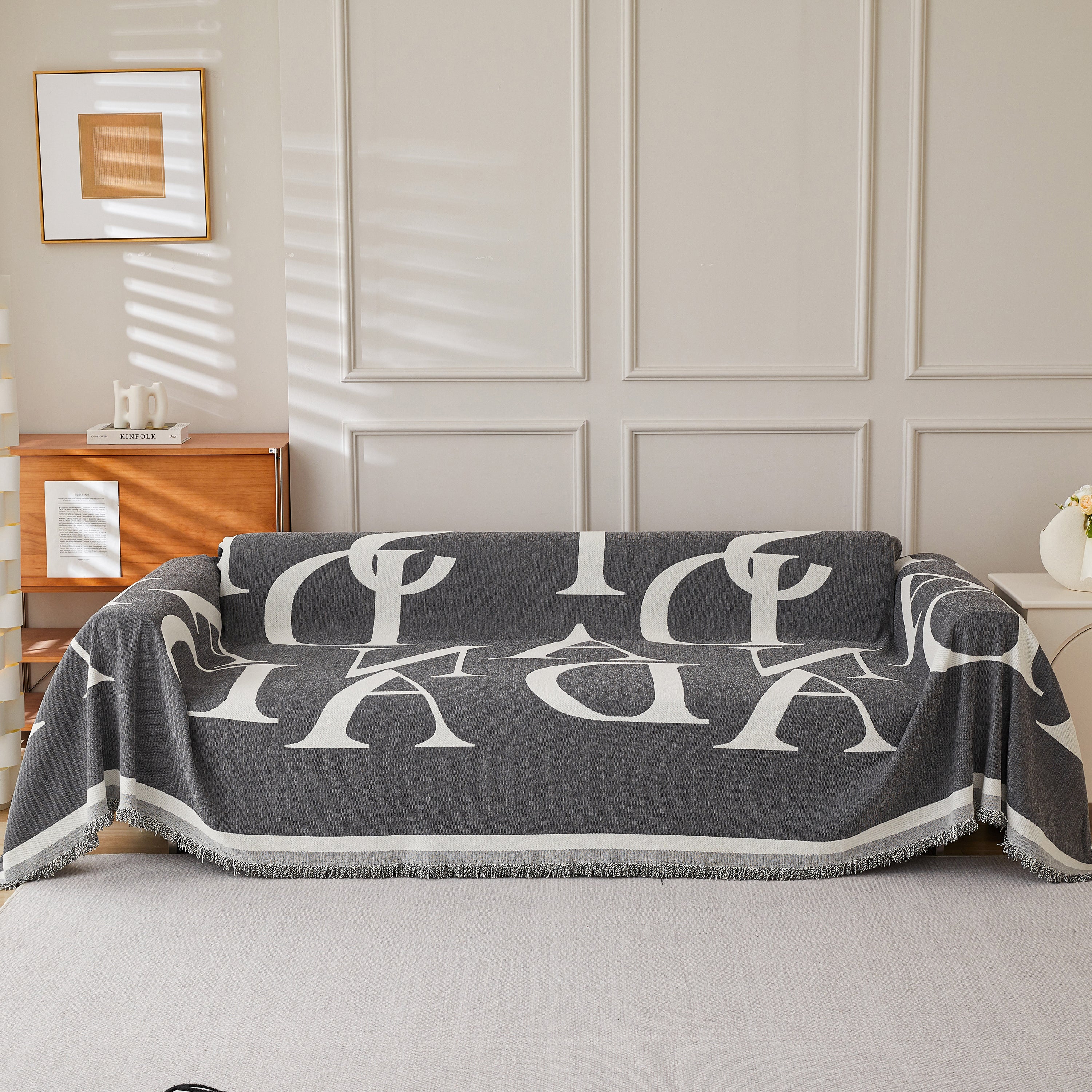 Chenille Jacquard Alphabet Sofa Blanket Cover, L Shape Sofa Cover, Reversible Couch Covers for Dogs