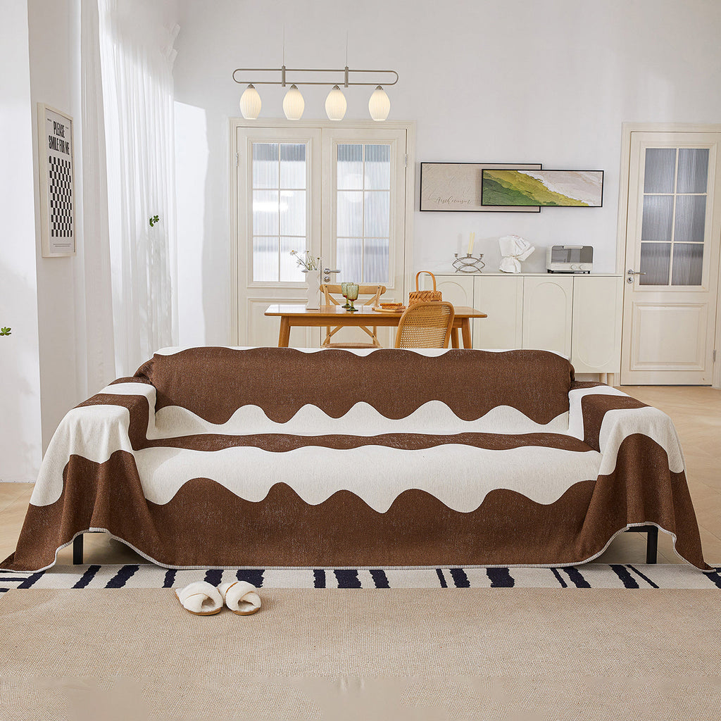 Chenille Minimalist Wavy Sofa Throw Cover, Cozy Blankets for Couch, Machine Washable Couch Protector