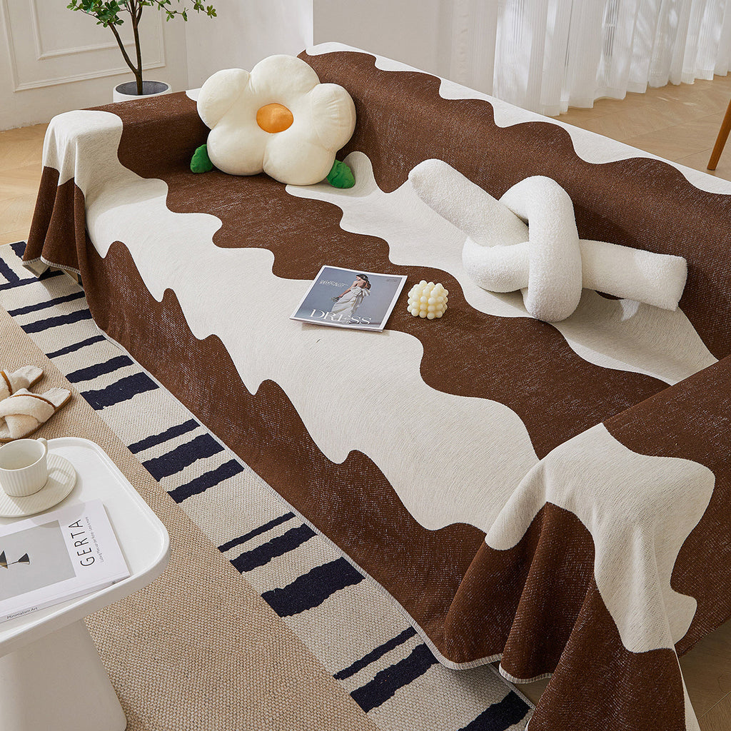 Chenille Minimalist Wavy Sofa Throw Cover, Cozy Blankets for Couch, Machine Washable Couch Protector