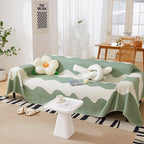 Chenille Minimalist Wavy Sofa Throw Cover, Cozy Blankets for Couch, Machine Washable Couch Protector
