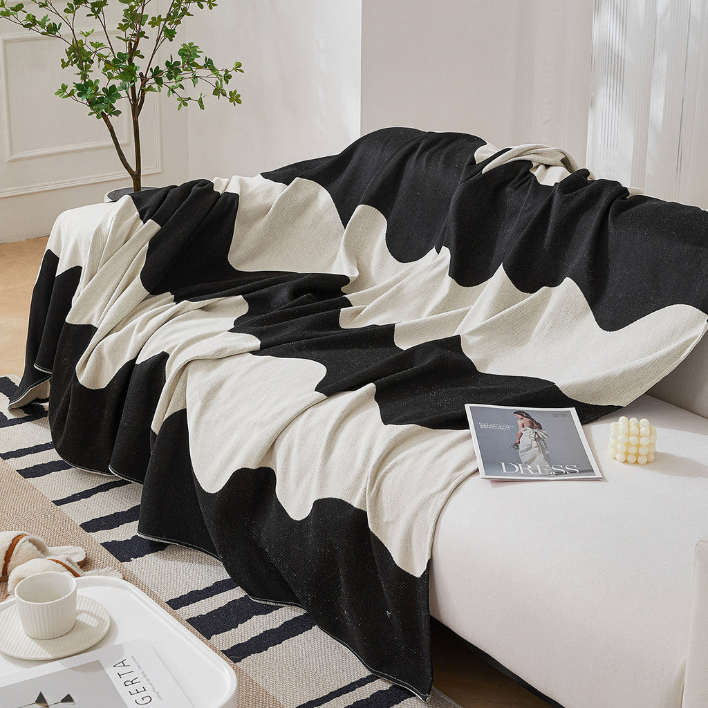 Chenille Minimalist Wavy Sofa Throw Cover, Cozy Blankets for Couch, Machine Washable Couch Protector