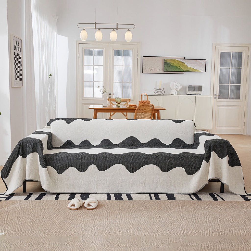 Chenille Minimalist Wavy Sofa Throw Cover, Cozy Blankets for Couch, Machine Washable Couch Protector