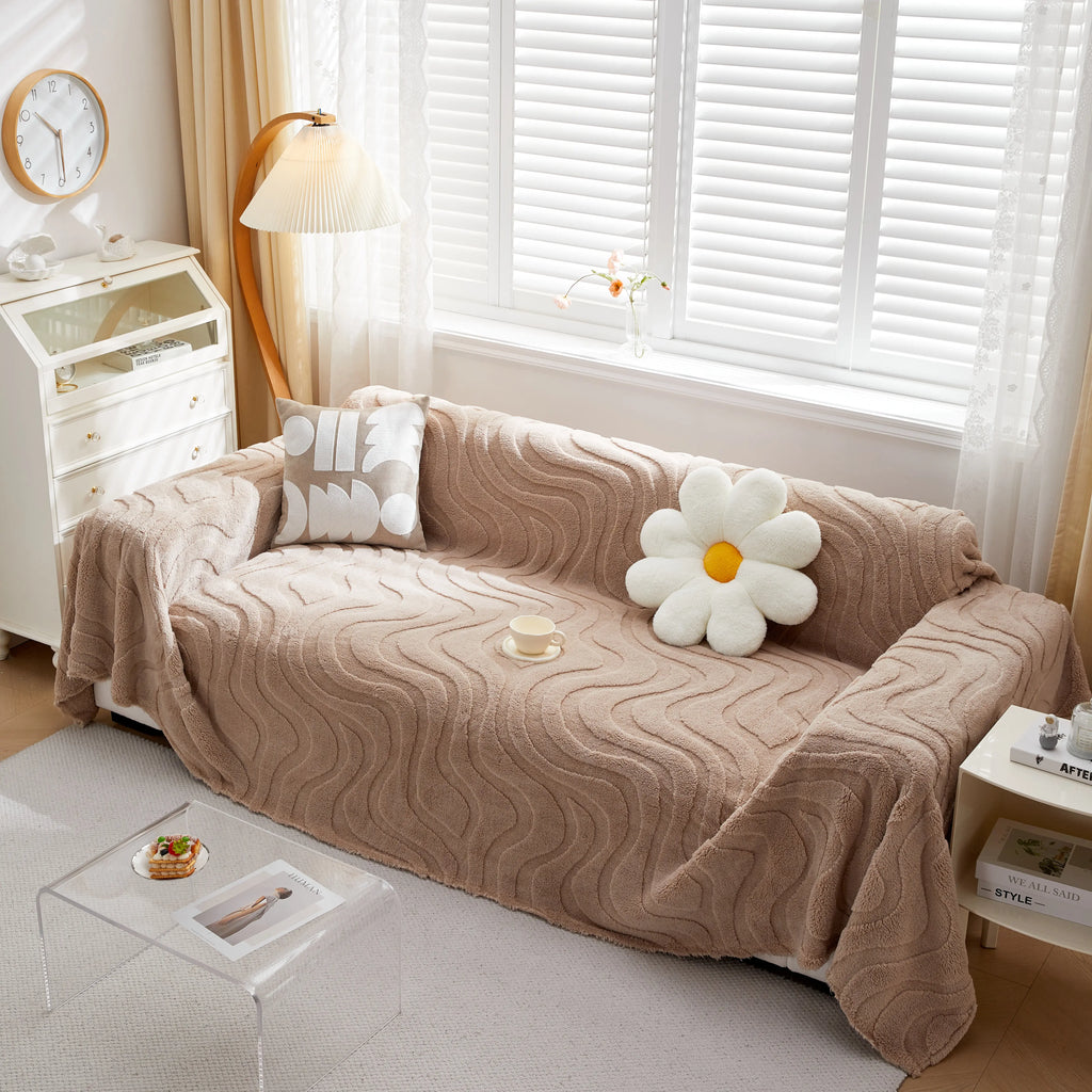 Thick Plush Jacquard Velvet Throw Blanket on Sofa, Sofa Slipcovers and Sectional Sofa Covers