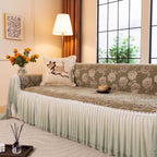 French Country Floral Sofa Cover with Ruffled Skirt, Farmhouse Decor for Living Room