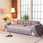 French Country Floral Sofa Cover with Ruffled Skirt, Farmhouse Decor for Living Room