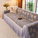 French Country Floral Sofa Cover with Ruffled Skirt, Farmhouse Decor for Living Room