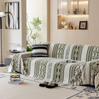 Bohemian Tufted Sofa Cover, Plush Fleece Throw Blanket with 3D Woven Aztec Stripes