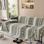Bohemian Tufted Sofa Cover, Plush Fleece Throw Blanket with 3D Woven Aztec Stripes