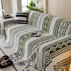 Bohemian Tufted Sofa Cover, Plush Fleece Throw Blanket with 3D Woven Aztec Stripes