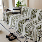 Bohemian Tufted Sofa Cover, Plush Fleece Throw Blanket with 3D Woven Aztec Stripes