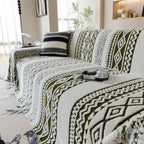 Bohemian Tufted Sofa Cover, Plush Fleece Throw Blanket with 3D Woven Aztec Stripes