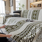 Bohemian Tufted Sofa Cover, Plush Fleece Throw Blanket with 3D Woven Aztec Stripes