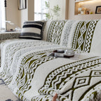 Bohemian Tufted Sofa Cover, Plush Fleece Throw Blanket with 3D Woven Aztec Stripes