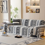 Bohemian Tufted Sofa Cover, Plush Fleece Throw Blanket with 3D Woven Aztec Stripes
