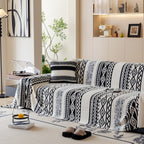 Bohemian Tufted Sofa Cover, Plush Fleece Throw Blanket with 3D Woven Aztec Stripes
