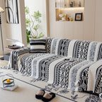 Bohemian Tufted Sofa Cover, Plush Fleece Throw Blanket with 3D Woven Aztec Stripes