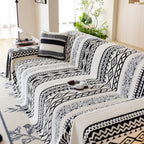 Bohemian Tufted Sofa Cover, Plush Fleece Throw Blanket with 3D Woven Aztec Stripes