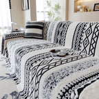 Bohemian Tufted Sofa Cover, Plush Fleece Throw Blanket with 3D Woven Aztec Stripes