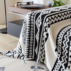 Bohemian Tufted Sofa Cover, Plush Fleece Throw Blanket with 3D Woven Aztec Stripes