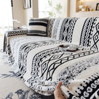 Bohemian Tufted Sofa Cover, Plush Fleece Throw Blanket with 3D Woven Aztec Stripes