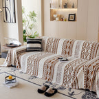 Bohemian Tufted Sofa Cover, Plush Fleece Throw Blanket with 3D Woven Aztec Stripes