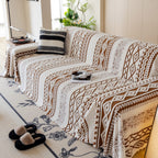Bohemian Tufted Sofa Cover, Plush Fleece Throw Blanket with 3D Woven Aztec Stripes