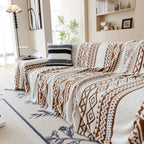 Bohemian Tufted Sofa Cover, Plush Fleece Throw Blanket with 3D Woven Aztec Stripes
