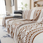 Bohemian Tufted Sofa Cover, Plush Fleece Throw Blanket with 3D Woven Aztec Stripes