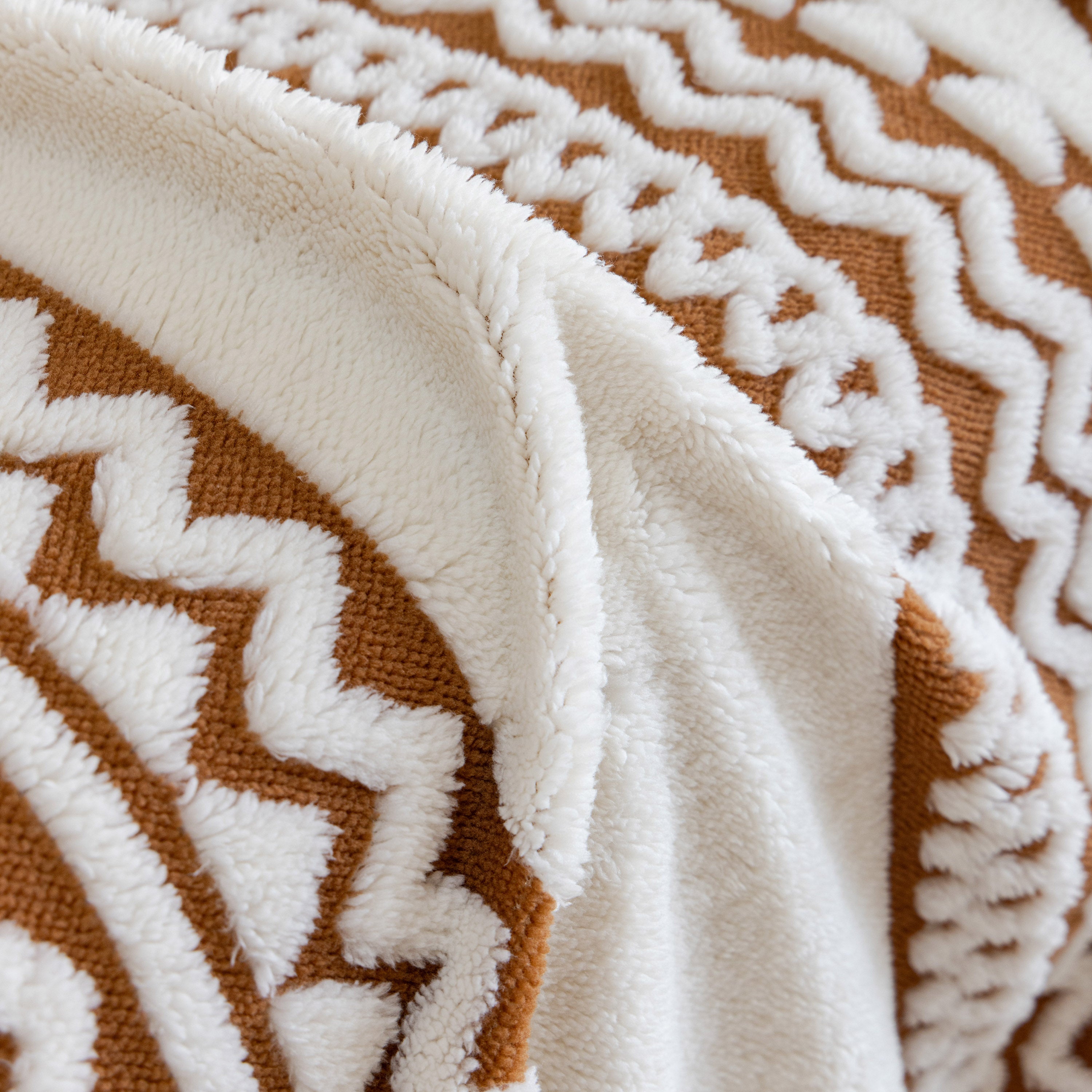 Bohemian Tufted Sofa Cover, Plush Fleece Throw Blanket with 3D Woven Aztec Stripes
