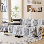 Bohemian Tufted Sofa Cover, Plush Fleece Throw Blanket with 3D Woven Aztec Stripes