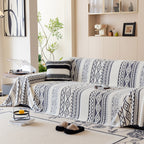 Bohemian Tufted Sofa Cover, Plush Fleece Throw Blanket with 3D Woven Aztec Stripes