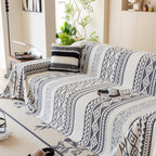 Bohemian Tufted Sofa Cover, Plush Fleece Throw Blanket with 3D Woven Aztec Stripes