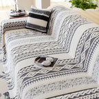 Bohemian Tufted Sofa Cover, Plush Fleece Throw Blanket with 3D Woven Aztec Stripes